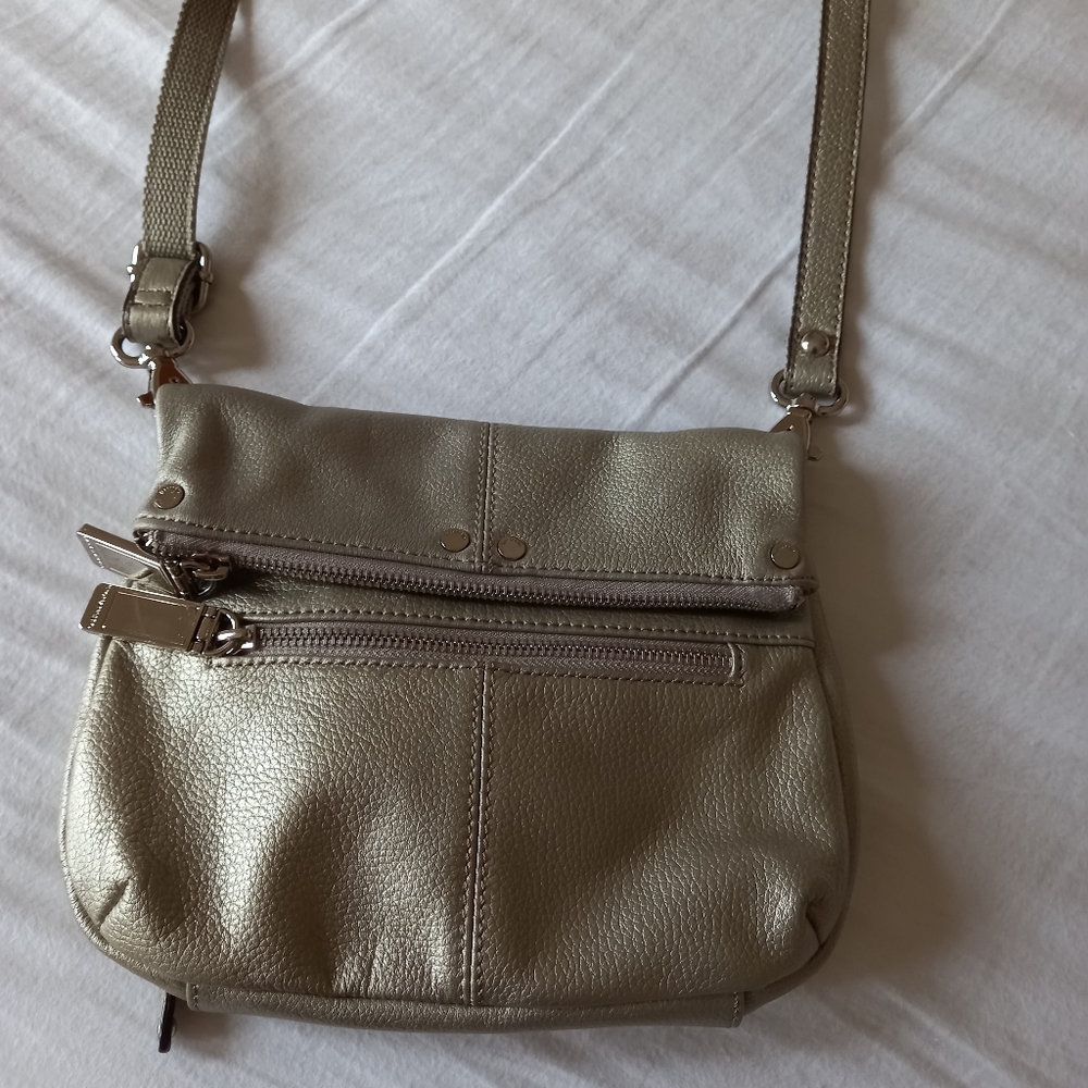 Tignanello genuine leather cross body purse - silver